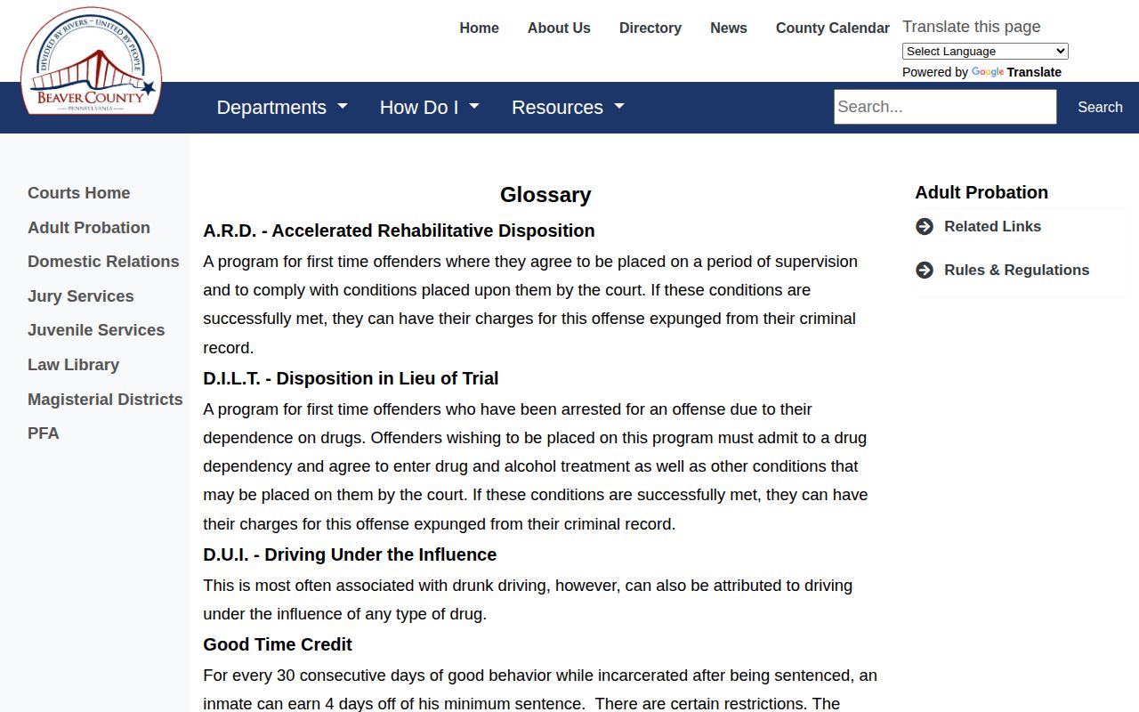 Beaver County jail good-time rule for release date calculation