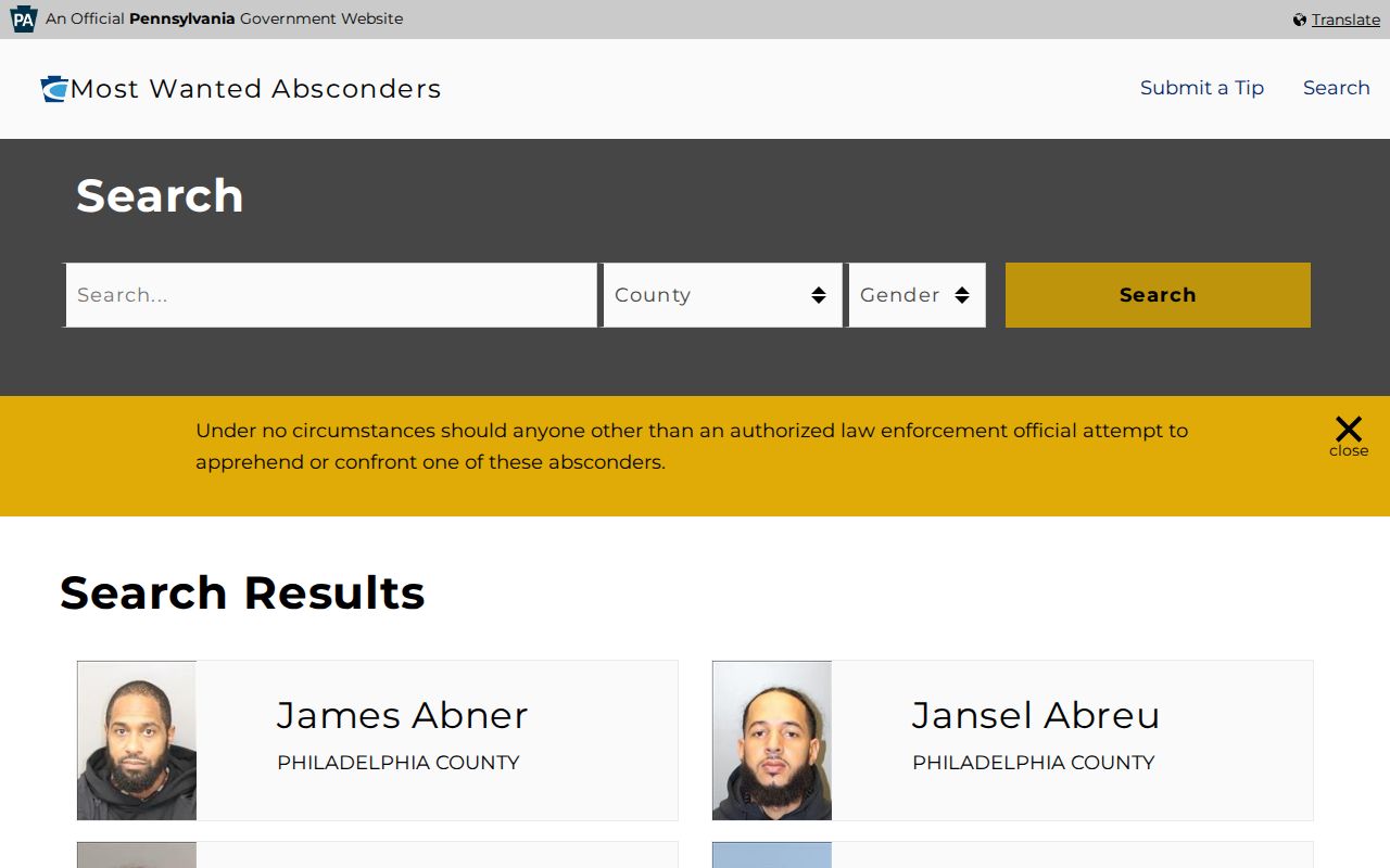Pennsylvania parole absconder search for Beaver County release warrant checks